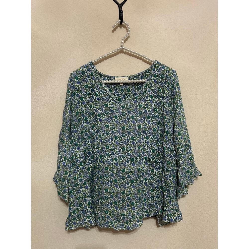 Cynthia Rowley Size 3X Top Long Sleeve Floral Stretchy Spring Easter Shirt